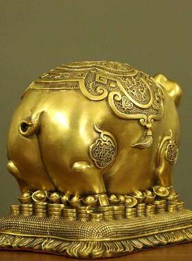 直销新款纯铜生肖猪发财猪存钱罐客厅办公室公司店铺铜摆件装饰品