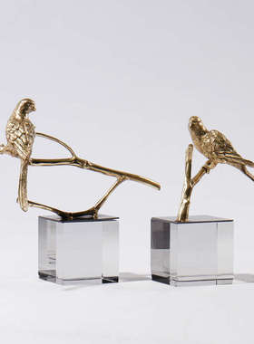 现代轻奢家居装饰品水晶黄铜小鸟摆件酒柜书柜书房高级感时尚摆设