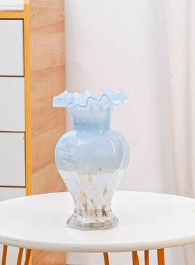 欧式彩色玻璃芬顿花瓶六角花瓶客厅餐桌家居插花器皿工艺品摆件
