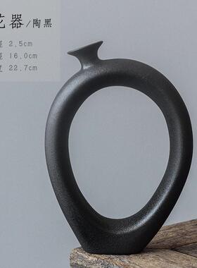 新中式仿古禅意花器 粗陶小花插水培器皿陶瓷小茶道花瓶茶桌摆件