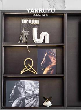 现代简约轻奢骏马黑白灰样板间书房装饰书可翻页彷真书样品屋展示