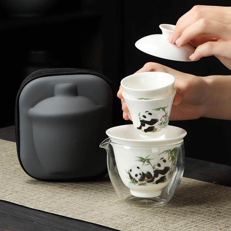 羊脂玉瓷盖碗茶杯快客杯户外露营旅行茶具一壶三杯功夫茶具可定制,淘宝优惠券,粉丝福利购,淘宝优惠卷