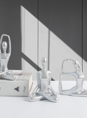 床头柜摆件轻奢抽象瑜伽人物桌面工艺品样板间书柜茶几卧室床头柜