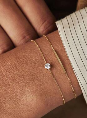Aide 925 Sterling Silver Single Round White Zircon Chain Bra