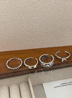 超美风爱心复古铜镀银戒指女 开口可调节简约少女感叠戴细指环