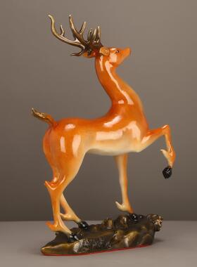 一路高升铜鹿摆件客厅酒柜装饰品办公室招财高档乔迁新居开业礼物