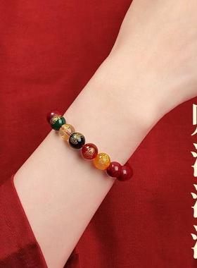 五路财神手串天然原矿朱砂貔貅高含量紫金砂帝王红晶体砂手串手链