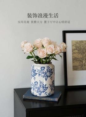 新中式高级感复古青花瓷陶瓷花瓶客厅仿古冰裂纹插花家居装饰摆件