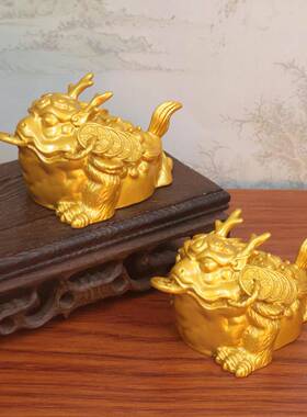 新款鹿角金蟾摆件三足金蟾沙金龙角金蟾家居开业装饰品工艺品摆件