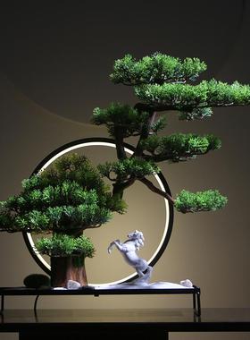 中式仿真迎客松盆景禅意摆件办公室酒店客厅玄关绿植桌面软装饰品