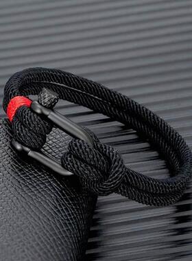 MKENDN Men Black Stainless Steel U shape Survival Bracelet O