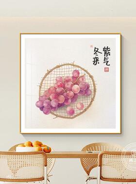 多子多福石榴客厅装饰画新中式果实餐厅壁画现简约正方形挂画