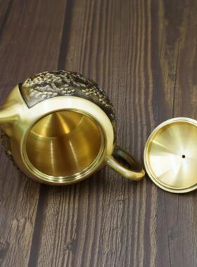 黄铜壶茶迎客松壶铜家居桌面壶创见描述意铜器摆件金属黄铜艺茶工