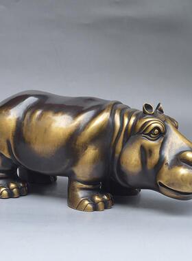 纯铜全铜大号河马摆件办公室桌面客厅公司迎宾台收银台装饰工艺品