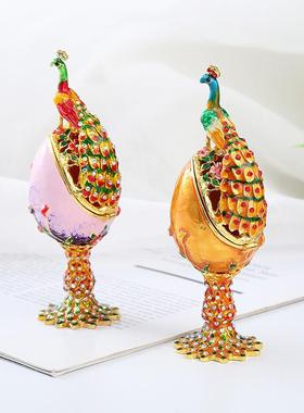 东南亚风格摆件创意孔雀蛋珐琅彩绘镶钻金属工艺品礼品厂家直供