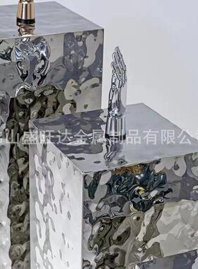 可加工尺寸镜面不锈钢波纹地台陈列架异形展示柜中岛架流水台