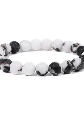 8mm Black White Natural Stone Bracelet Handmade Matte Opal
