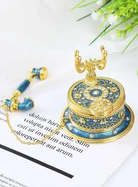 复古电话机造型桌面摆件金属工艺品珐琅电镀创意新家房间装饰品