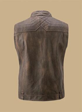 M 11869 leather men's vest 大码士工装皮马甲跨境外贸