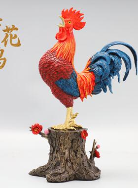 黄铜公鸡摆件彩绘大吉大利家居办公室生肖金鸡五福临门开业礼品