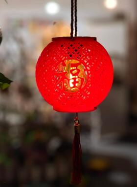 新年喜庆福字太阳能仿竹编红灯笼春节户外花园庭院氛围景观装饰灯