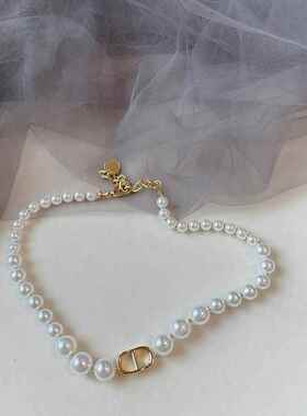 韩版复古CD字母珍珠项链女时尚气质锁骨链网红配颈链饰品厂家现货