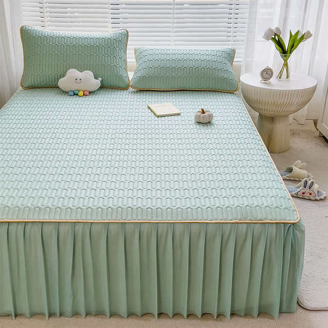 Latex Cool Mat Bed Skirt Ice Silk Soft Mat Three-piece Set Washable Machine Washed Bed Sheet Air Conditioner Summer 2024 New Model