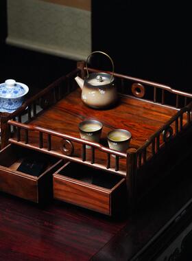 老挝大红酸枝都承盘茶盘复古中式红木雕文房收纳盒实木质托盘文盘