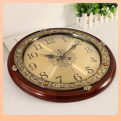 ?新中欧式圆形实木挂墙钟尚表式家用客厅轻奢时大气静F767T587餐 - 图2