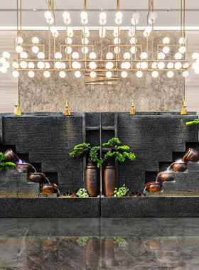 厂家直销水幕墙造景酒店公司会所庭院水景观鱼池流水假山喷泉摆件