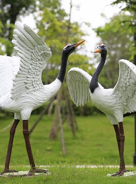 仙鹤摆件丹顶鹤雕塑玻璃钢鸟水景户外花园林景观庭院池塘装饰展翅