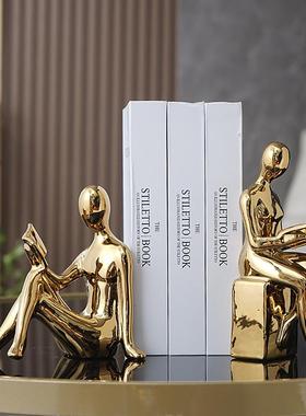 餐边柜装饰品摆件现代轻奢极简电镀银人物抽象书档摆件工艺品酒柜