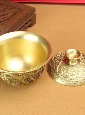 新款直销黄铜龙凤呈祥茶杯办公室茶桌纯铜龙凤摆件工艺品地摊铜器