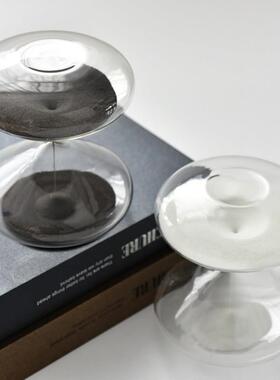 创意扁圆玻璃沙漏计时器30分钟家居摆饰毕业季情人节礼物