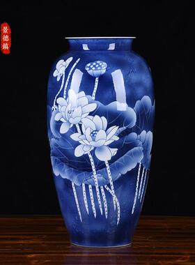 2024新款大师手绘青花花瓶大号插花陶瓷摆件装饰品书房收藏礼品
