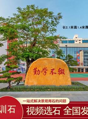 校园刻字石风景石天然黄蜡石大型景观石校训石路标石门牌石