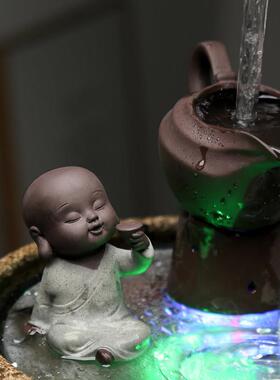 创意陶瓷悬空茶壶摆件风水招财加湿流水器 家居装饰中式风格桌面