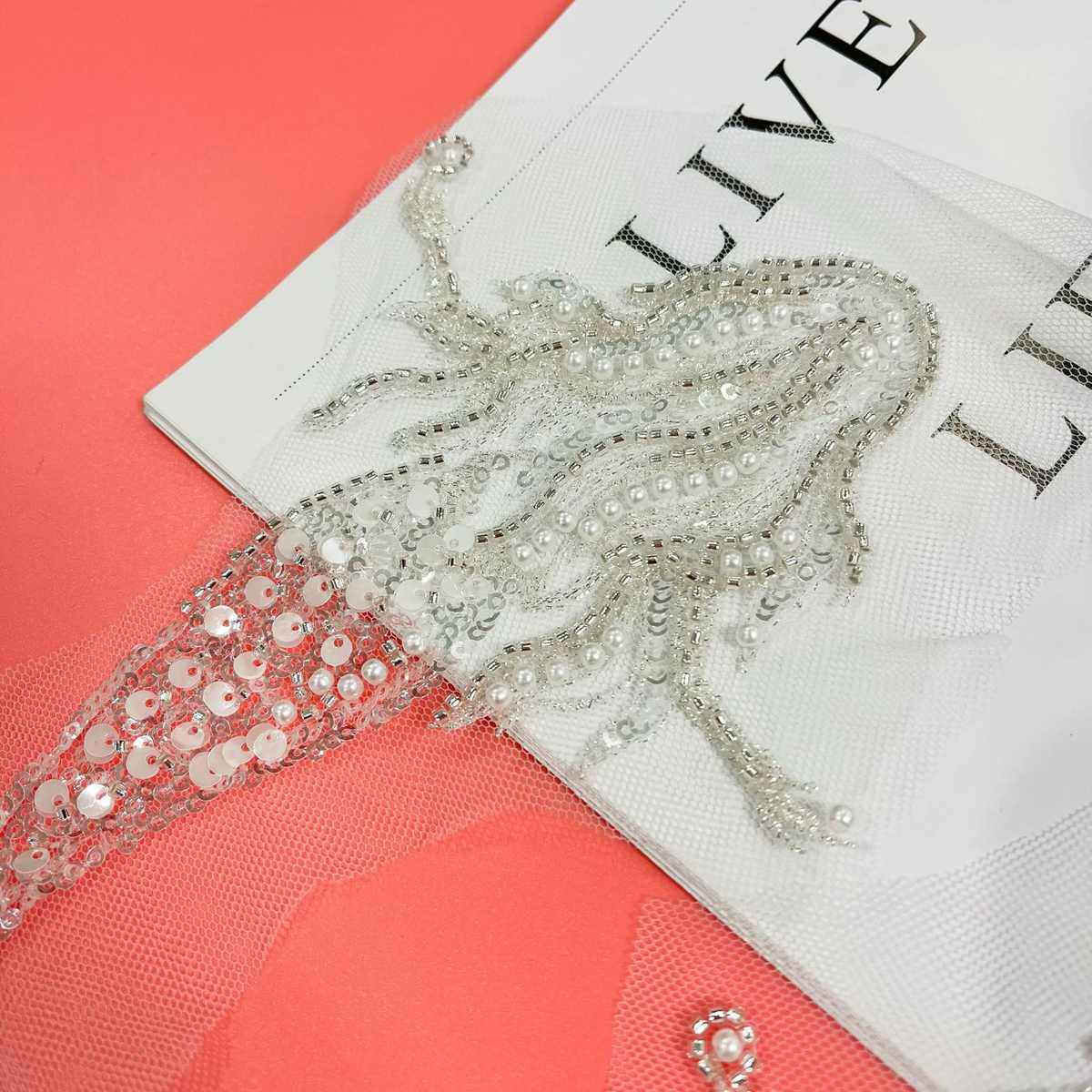 新款美人鱼服装花边钉珠立体补丁金鱼婚纱礼服头纱童装diy辅料,淘宝优惠券,粉丝福利购,淘宝优惠卷