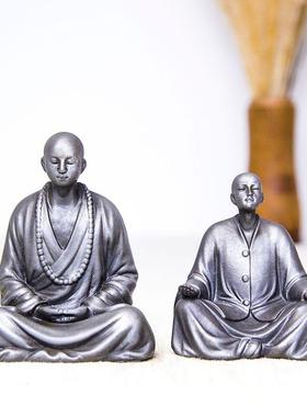 新中式禅意僧侣和尚家居客厅桌面摆件纯手工做旧复古工艺品装饰品