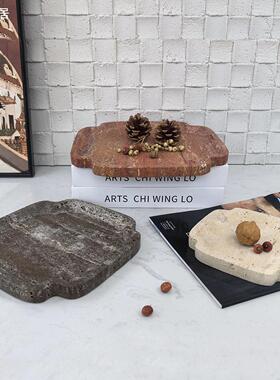 大理石托盘家居饰品摆件创意橱窗样板房直播间茶几工艺品复古摆设