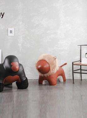 台湾Zuny超大皮革动物家具配件大象凳子猩猩长颈鹿河马狮子