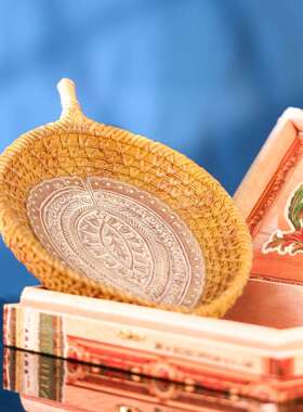 简约风仿亚麻草木编制篮子桌面小摆件收纳家居物品餐桌电视柜装饰