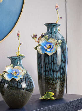 珐琅彩玻璃花瓶插花摆件珐琅彩玄关柜电视柜书房卧室花瓶装饰摆件