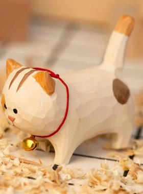 木玩世家木雕摆件小猫桌面创意礼品手工雕刻木制工艺品办公桌装饰