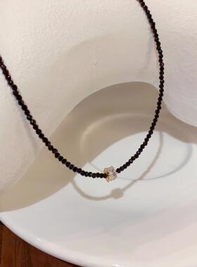 2026个性甜酷冷淡风黑色水晶锆石圆柱锁骨链女 ins时尚高级感百搭