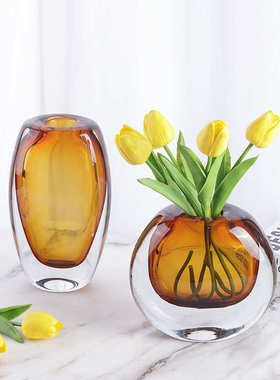 现代北欧轻奢极简超厚彩色水晶水滴玻璃花瓶摆件家居软装饰品用品