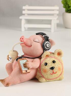 新款直销网红励志小猪搬砖猪拼博猪摆件创意ins礼品家居车载饰品