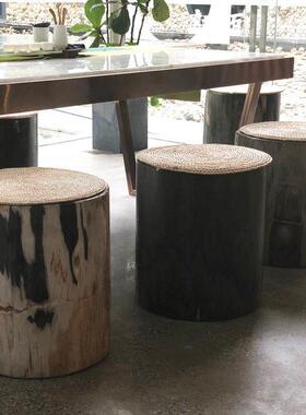 轻奢木化石摆件墩子装饰客厅边几石柱原石高档落地户外椅子装饰品