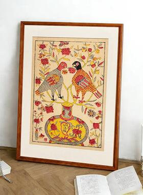 四川夹江年画《元亨利贞》新中式竖版花鸟客厅挂画玄关好寓意壁画