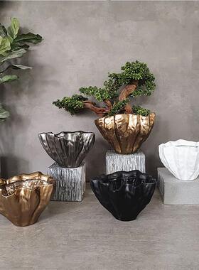 北欧桌面树脂花瓶迎客松盆景样品间客厅装饰项目公司前台花艺摆件